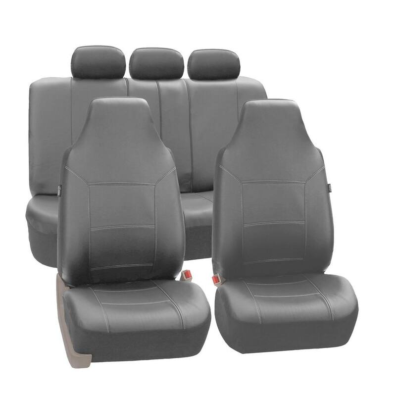 FH Group PU Leather 47 in. x 23 in. x 1 in. Royal Full Set Seat Covers - DMPU103SDGRY115
