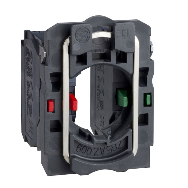 Ensamble completo de cuerpo/contacto Schneider Electric, Harmony XB5, contacto sencillo, con cuerpo/collar de fijación, plástico, terminal de tornillo de sujeción, 1NA + 1NC - ZB5AZ106