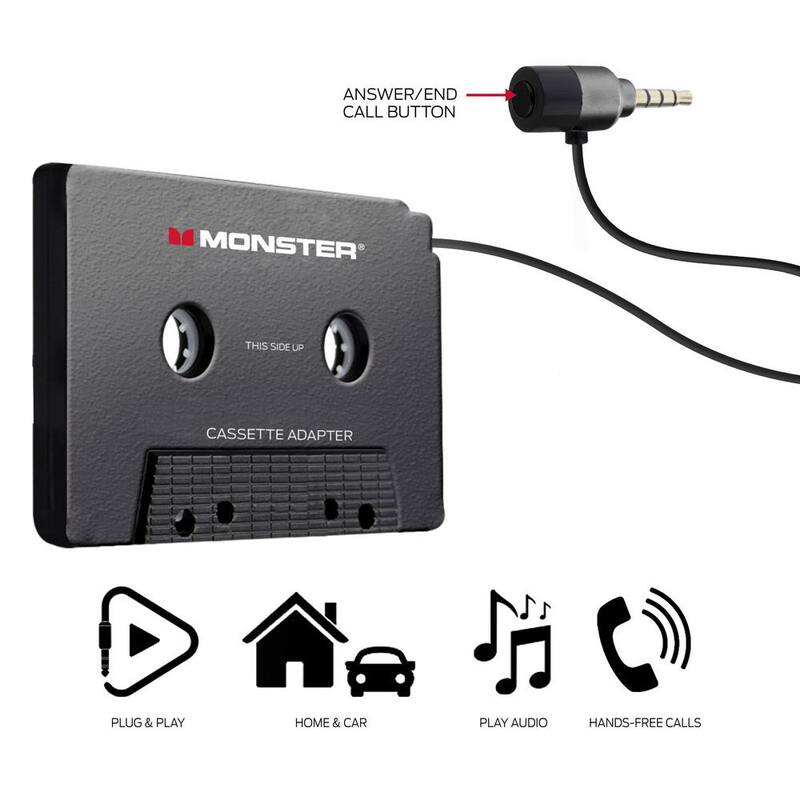 Monster Cassette to Aux Audio Adapter for Car, Compatible with Devices Featuring 3.5mm Aux Port - MAC9-1001-BLK
