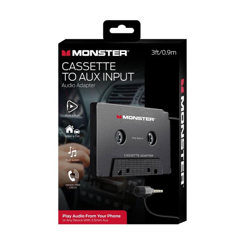Monster Cassette to Aux Audio Adapter for Car, Compatible with Devices Featuring 3.5mm Aux Port - MAC9-1001-BLK
