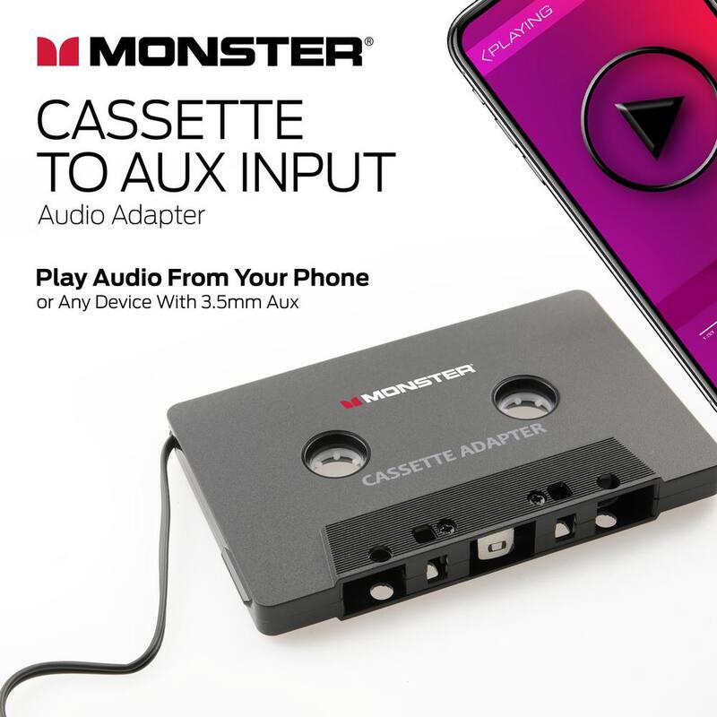Monster Cassette to Aux Audio Adapter for Car, Compatible with Devices Featuring 3.5mm Aux Port - MAC9-1001-BLK