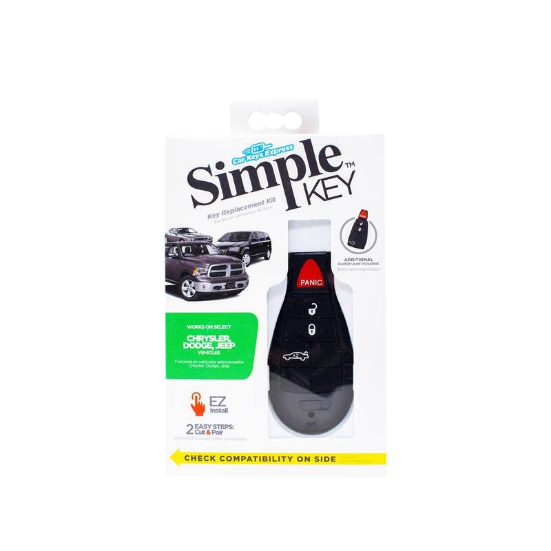 Car Keys Express Chrysler and Dodge 4-Button Simple Key with EZ Installer - Replace and Program Fobik Key with Emergency Key Insert - CDFO-E4TZ0SK