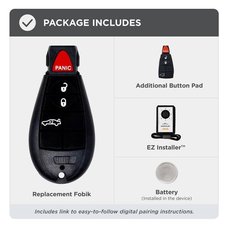 Car Keys Express Chrysler and Dodge 4-Button Simple Key with EZ Installer - Replace and Program Fobik Key with Emergency Key Insert - CDFO-E4TZ0SK
