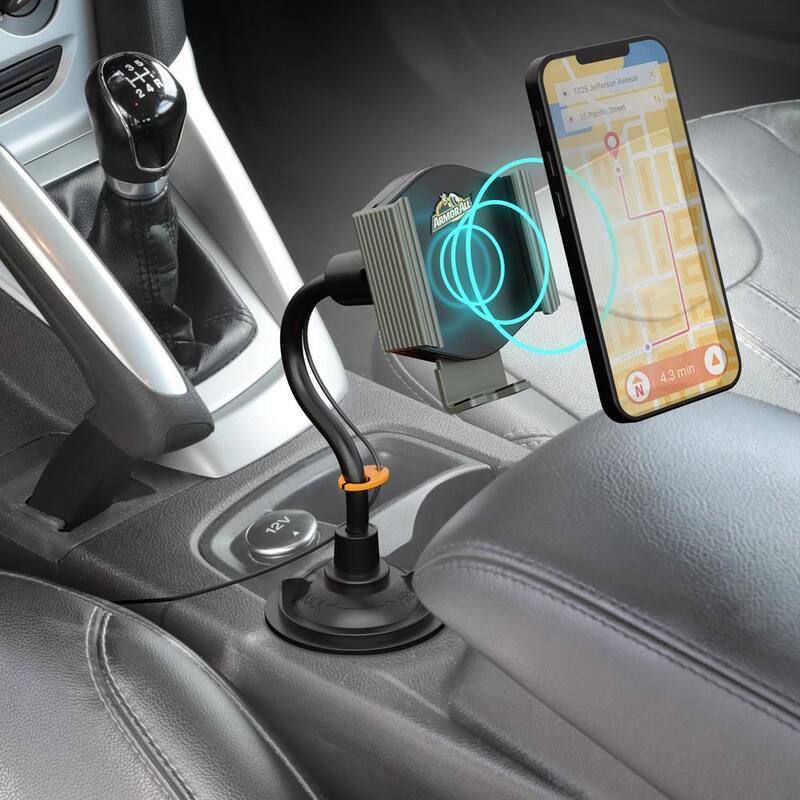 Armor All Wireless Charging Phone Mount With Gooseneck Cupholder - AWC8-1007-BLK