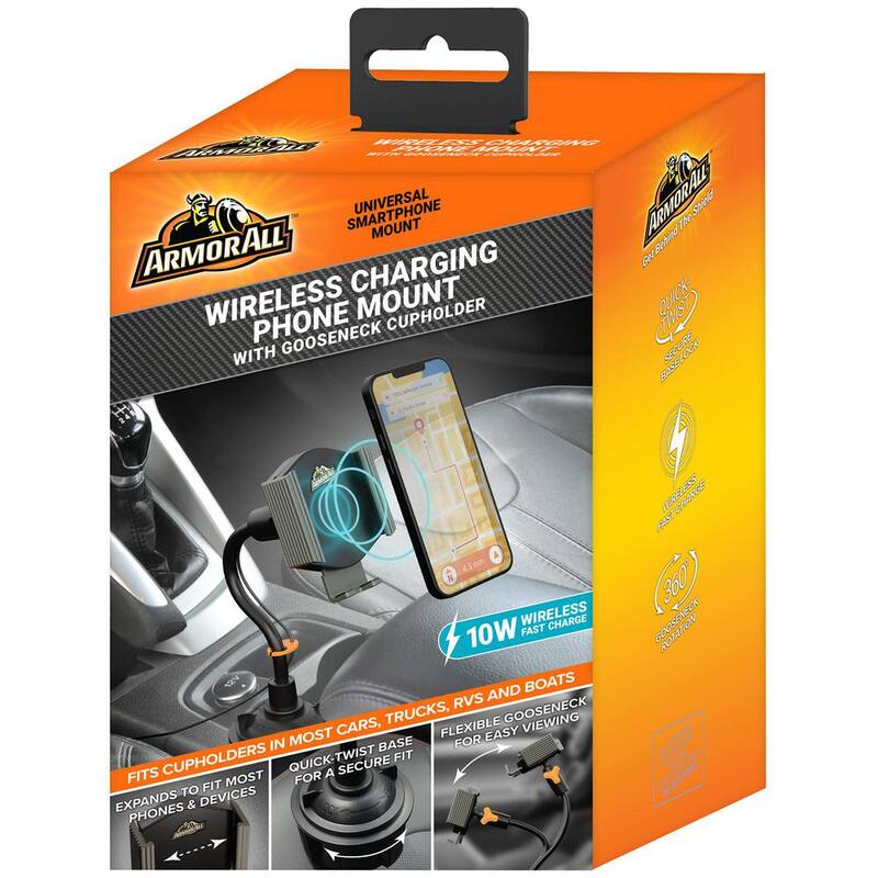 Armor All Wireless Charging Phone Mount With Gooseneck Cupholder - AWC8-1007-BLK