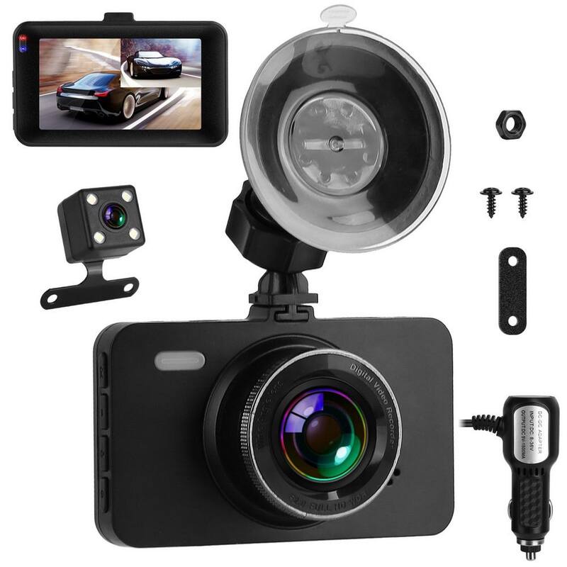 Etokfoks 3 in. Screen Dual Dash Cam with Front Rear Camera G-Sensor Motion Detection Parking Monitor Night Vision Loop Recording - MLSA21OT003
