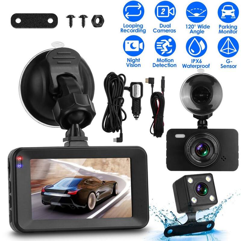 Etokfoks 3 in. Screen Dual Dash Cam with Front Rear Camera G-Sensor Motion Detection Parking Monitor Night Vision Loop Recording - MLSA21OT003