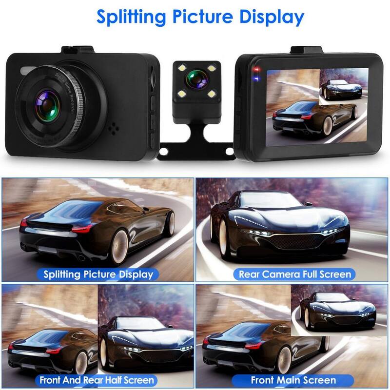 Etokfoks 3 in. Screen Dual Dash Cam with Front Rear Camera G-Sensor Motion Detection Parking Monitor Night Vision Loop Recording - MLSA21OT003