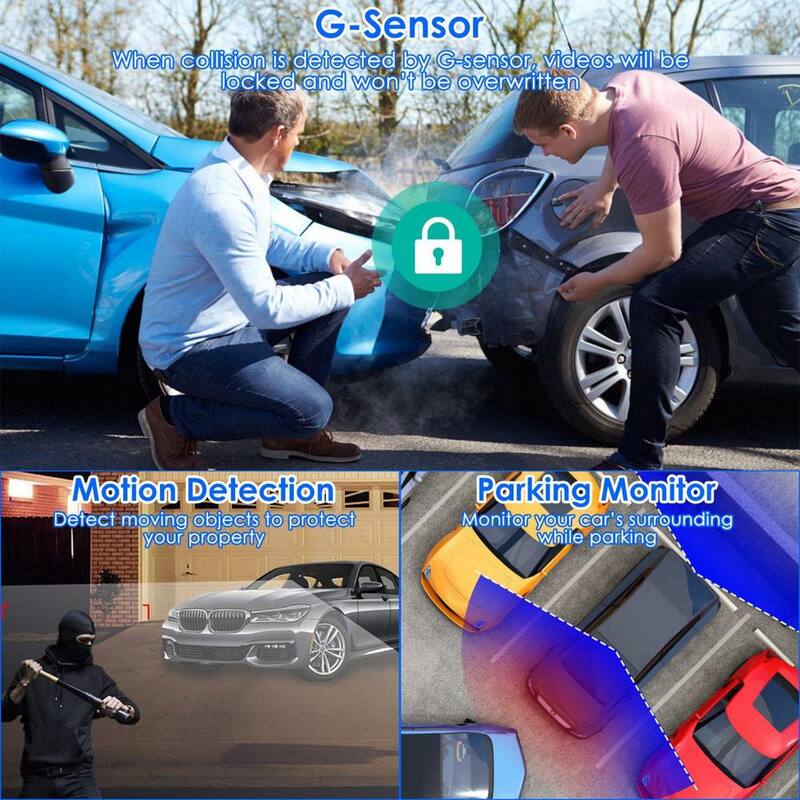 Etokfoks 3 in. Screen Dual Dash Cam with Front Rear Camera G-Sensor Motion Detection Parking Monitor Night Vision Loop Recording - MLSA21OT003