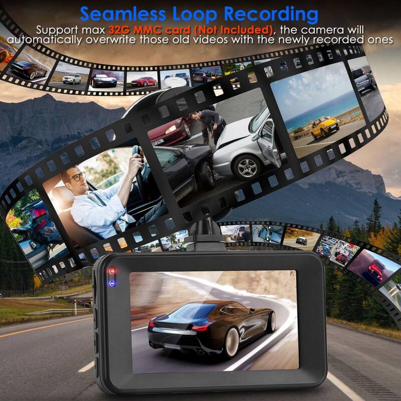 Etokfoks 3 in. Screen Dual Dash Cam with Front Rear Camera G-Sensor Motion Detection Parking Monitor Night Vision Loop Recording - MLSA21OT003