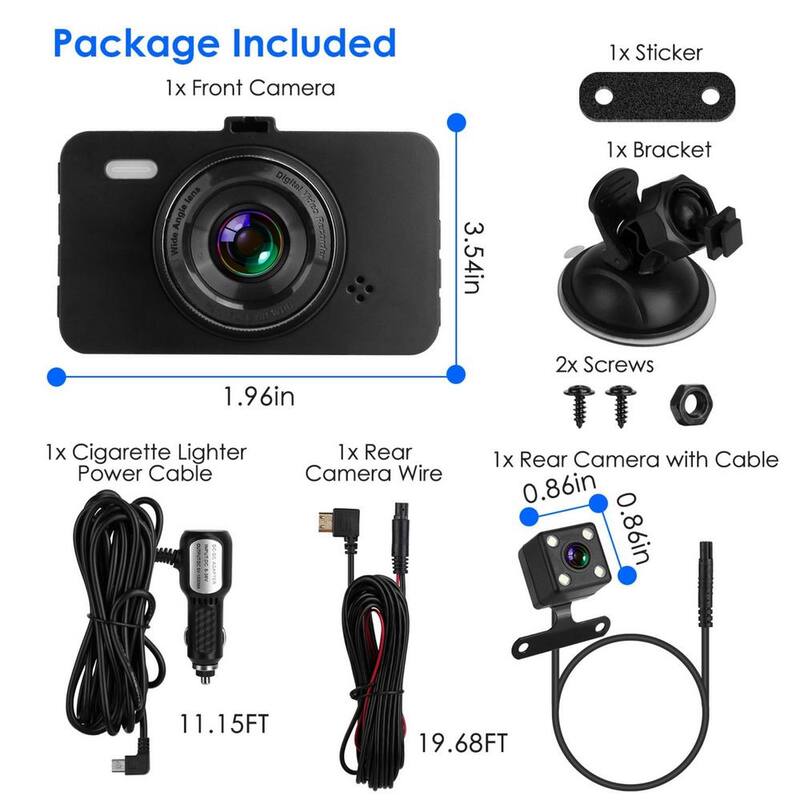 Etokfoks 3 in. Screen Dual Dash Cam with Front Rear Camera G-Sensor Motion Detection Parking Monitor Night Vision Loop Recording - MLSA21OT003