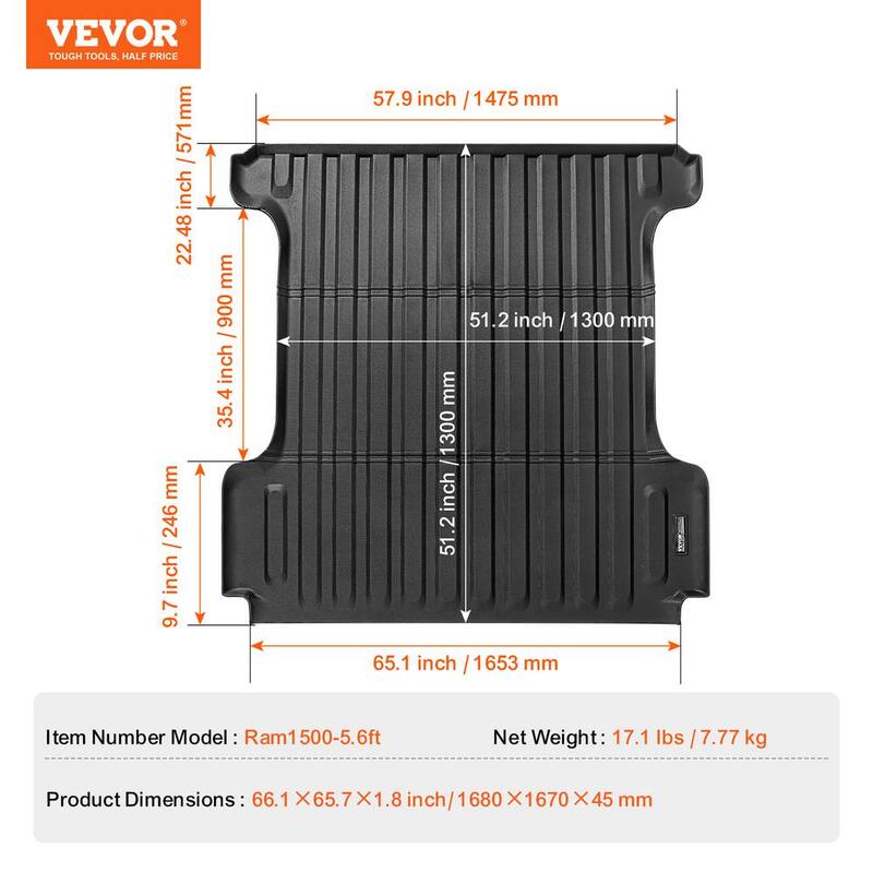 VEVOR Truck Bed Mat,Compatible with Dodge Ram1500,TPE Truck Bed Liner Mat Fits for 5.6 ft. Bed,Thick and Heavy-Duty - TPEKCCCDTPEDTQQK0V0