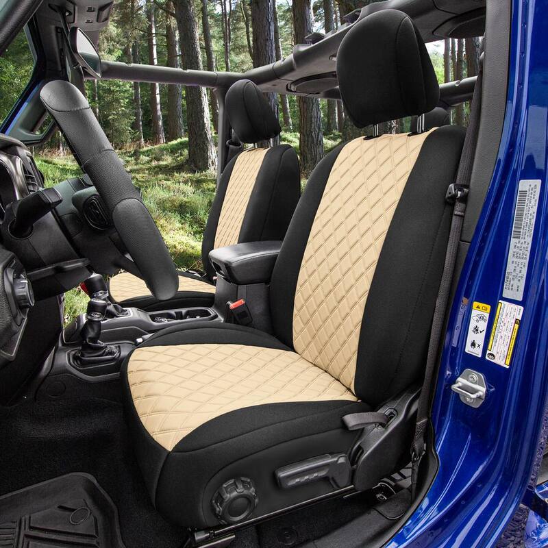 FH Group Neoprene Waterproof 47 in. x 1 in. x 23 in. Custom Fit Seat Covers For 2018-2023 Jeep Wrangler JL 4DR Full Set - DMCM5006Beige-Full