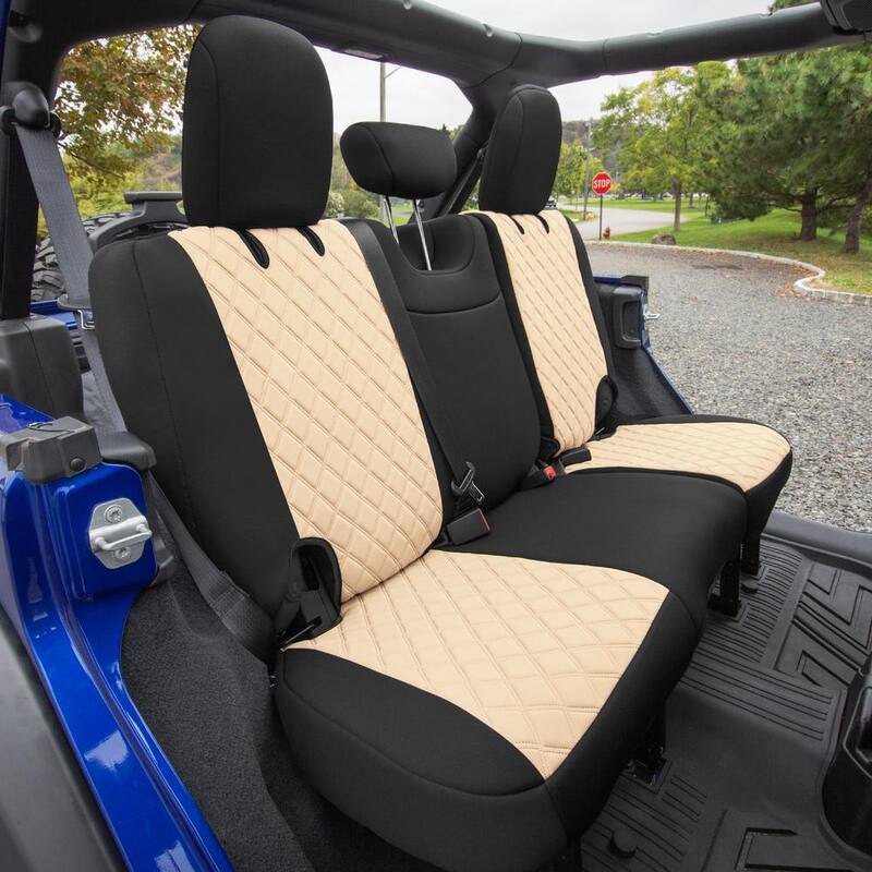 FH Group Neoprene Waterproof 47 in. x 1 in. x 23 in. Custom Fit Seat Covers For 2018-2023 Jeep Wrangler JL 4DR Full Set - DMCM5006Beige-Full