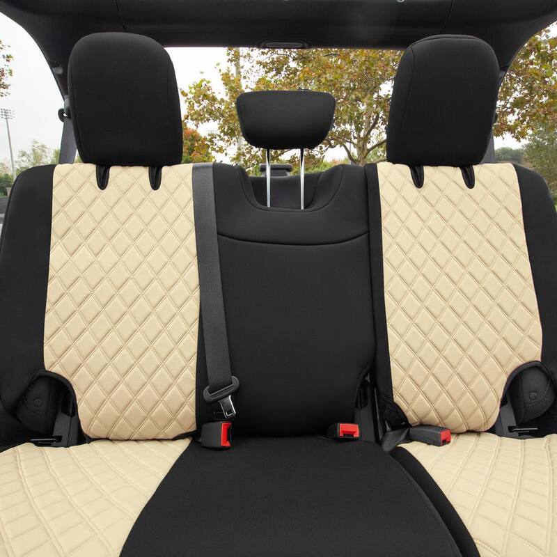 FH Group Neoprene Waterproof 47 in. x 1 in. x 23 in. Custom Fit Seat Covers For 2018-2023 Jeep Wrangler JL 4DR Full Set - DMCM5006Beige-Full