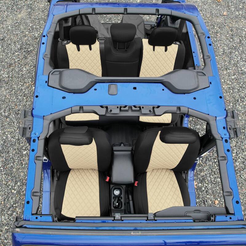 FH Group Neoprene Waterproof 47 in. x 1 in. x 23 in. Custom Fit Seat Covers For 2018-2023 Jeep Wrangler JL 4DR Full Set - DMCM5006Beige-Full