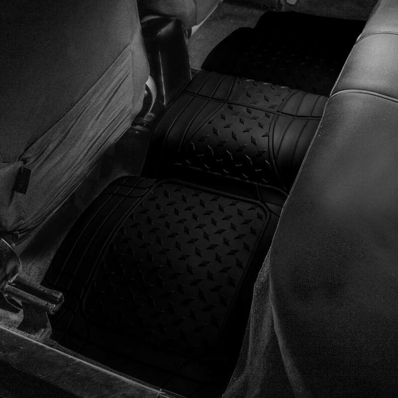 FH Group Black 3-Row Heavy-Duty Liners Vinyl Trimmable Car Floor Mats - Universal Fit for Cars, SUVs, Vans and Trucks - Full Set - DMF11307BLACK3ROW