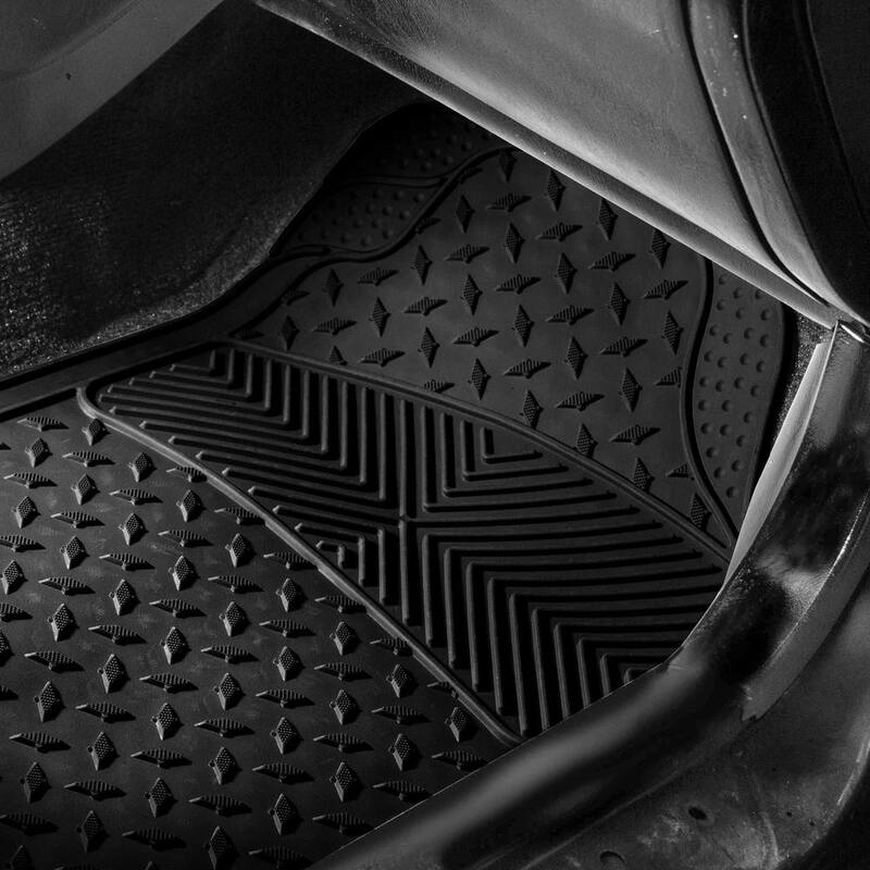 FH Group Black 3-Row Heavy-Duty Liners Vinyl Trimmable Car Floor Mats - Universal Fit for Cars, SUVs, Vans and Trucks - Full Set - DMF11307BLACK3ROW