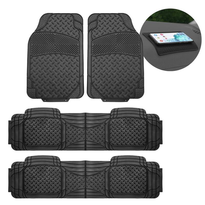 FH Group Black 3-Row Heavy-Duty Liners Vinyl Trimmable Car Floor Mats - Universal Fit for Cars, SUVs, Vans and Trucks - Full Set - DMF11307BLACK3ROW