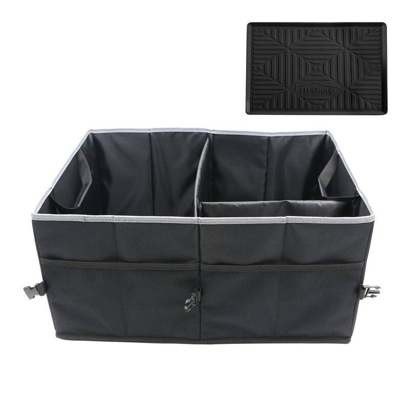 FH Group EZ Travel Gray with Mesh Pocket 1 Piece 12 in. x 15.5 in. x 2 in. Polyester Double Pocket Car Trunk Organizer - DMFH1141GRAY