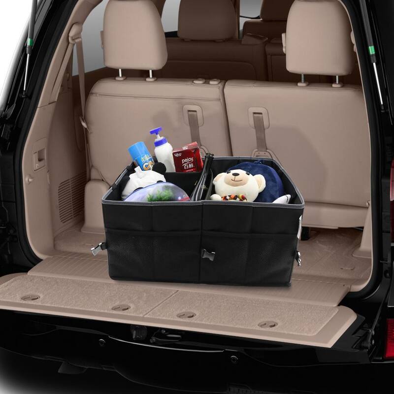 FH Group EZ Travel Gray with Mesh Pocket 1 Piece 12 in. x 15.5 in. x 2 in. Polyester Double Pocket Car Trunk Organizer - DMFH1141GRAY