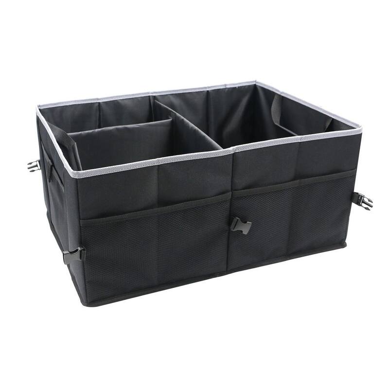 FH Group EZ Travel Gray with Mesh Pocket 1 Piece 12 in. x 15.5 in. x 2 in. Polyester Double Pocket Car Trunk Organizer - DMFH1141GRAY