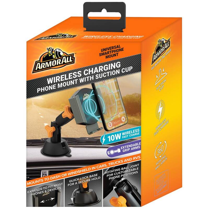 Armor All 10-Watt Wireless Phone Charging Mount, Works with Most Phones, Powered by DC Port - AWC8-1004-BLK