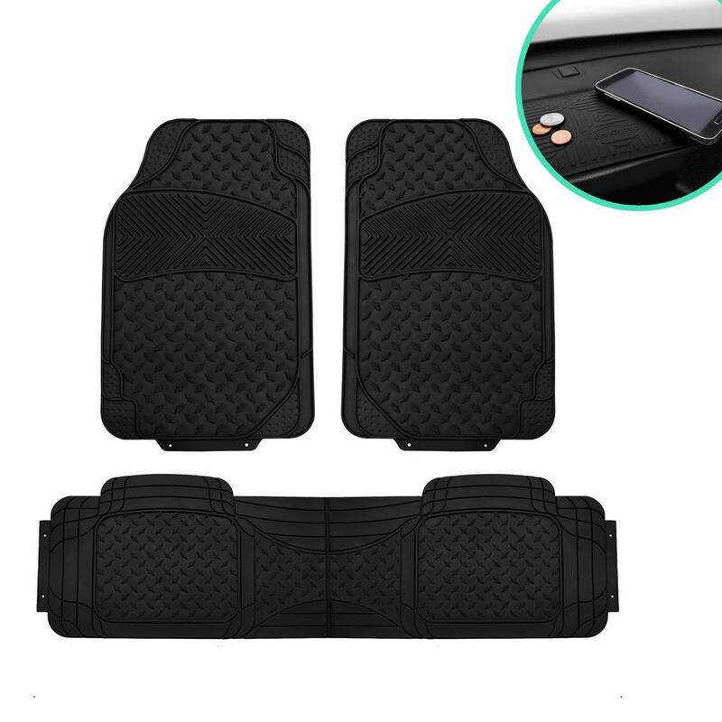 FH Group Black 3-Piece Heavy-Duty Liners Vinyl Trimmable Car Floor Mats - Universal Fit for Cars, SUVs, Vans and Trucks-Full Set - DMF11307BLACK