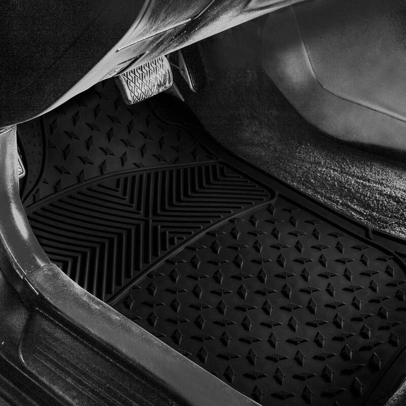 FH Group Black 3-Piece Heavy-Duty Liners Vinyl Trimmable Car Floor Mats - Universal Fit for Cars, SUVs, Vans and Trucks-Full Set - DMF11307BLACK