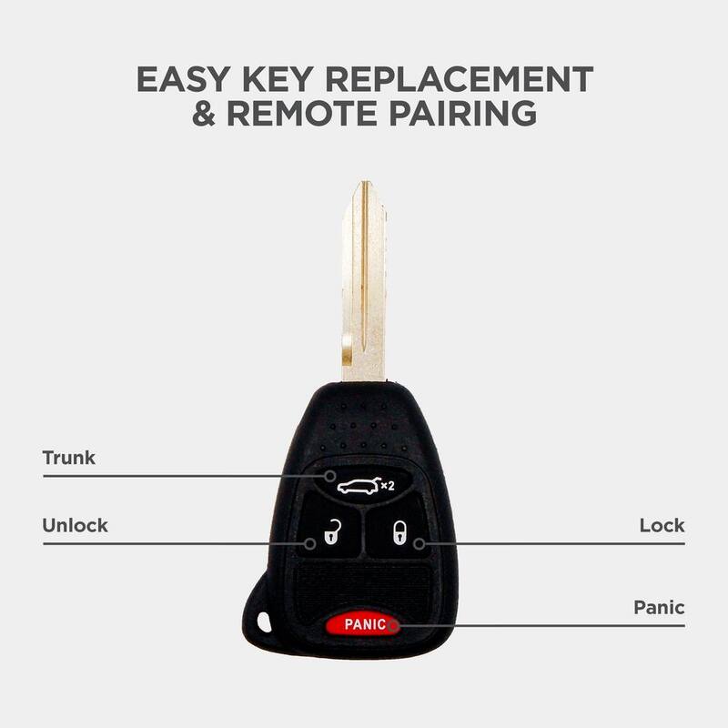 Car Keys Express Simple Key Kit - 4 Button Remote and Key for Chrysler, Dodge, Jeep with EZ Installer - Fast Setup, No Dealership Needed - CDRH-E4HZ0SK