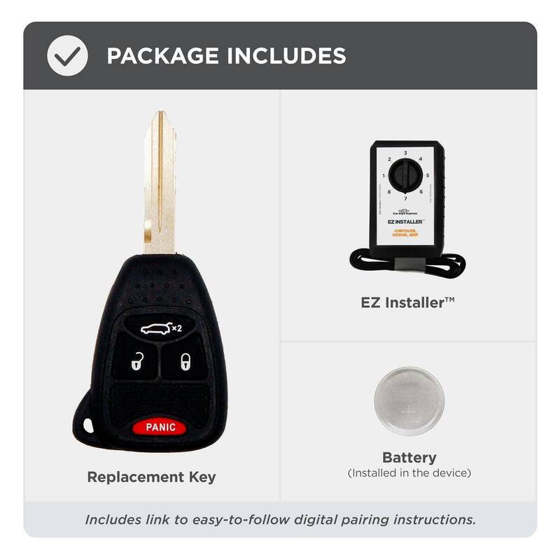 Car Keys Express Simple Key Kit - 4 Button Remote and Key for Chrysler, Dodge, Jeep with EZ Installer - Fast Setup, No Dealership Needed - CDRH-E4HZ0SK