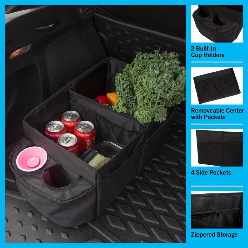 Stalwart Backseat Car Organizer Collapsible Car Storage Box with Cupholders and Partitions for Front or Back Seat - 75-CAR2003