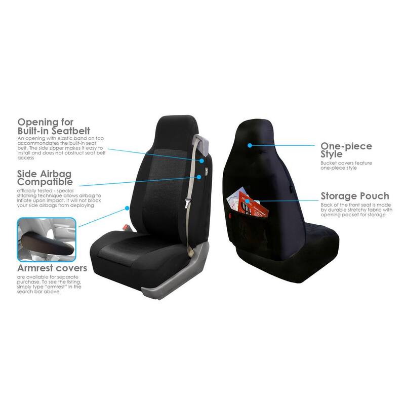 FH Group Flat Cloth 47 in. x 23 in. x 1 in. Built-In Seatbelt Compatible High Back Front Seat Covers - DMFB302BLACK102