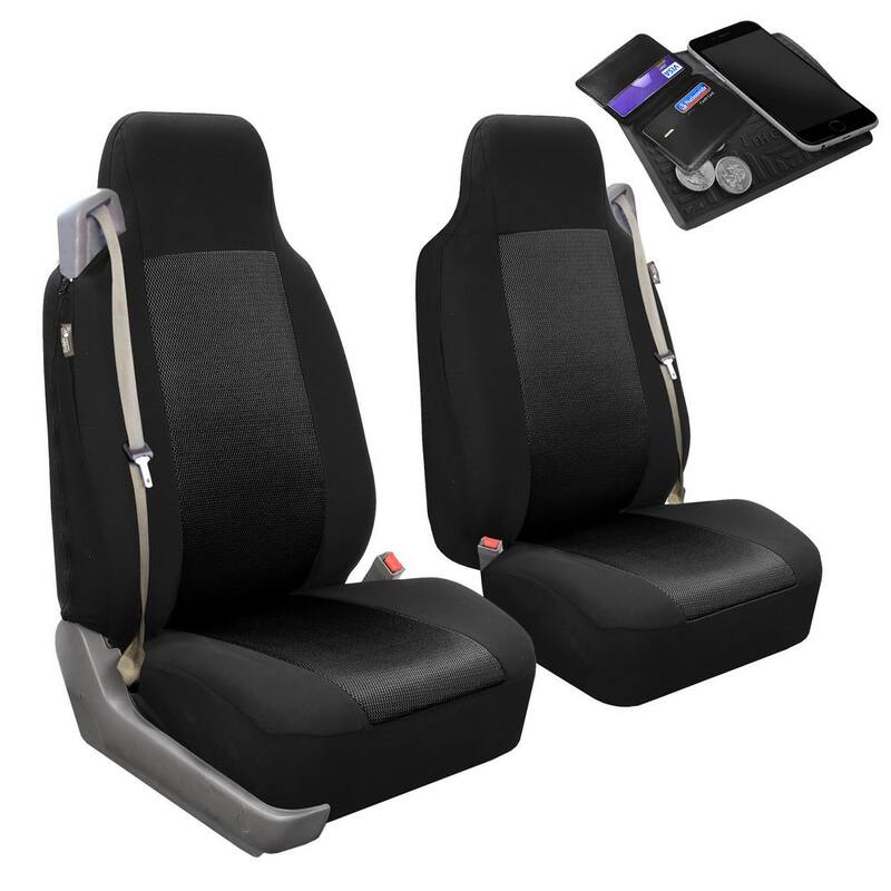 FH Group Flat Cloth 47 in. x 23 in. x 1 in. Built-In Seatbelt Compatible High Back Front Seat Covers - DMFB302BLACK102