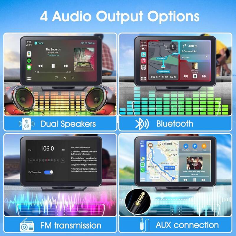 Lukyamzn 7 in. HD Touchscreen Portable Wireless Carplay Car Stereo with Apple Car Play and Android Auto in Black - SA10-327B096