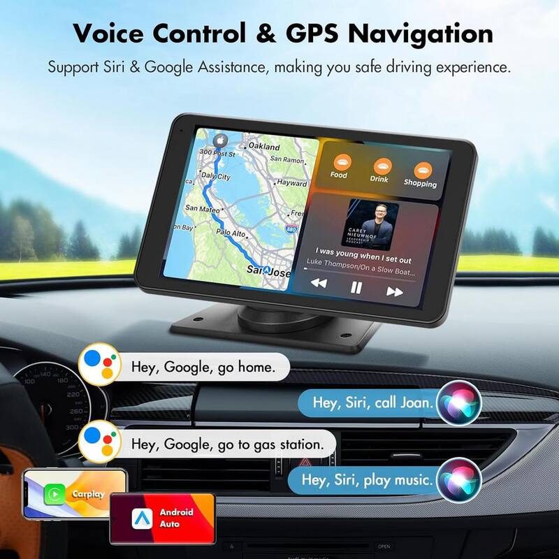 Lukyamzn 7 in. HD Touchscreen Portable Wireless Carplay Car Stereo with Apple Car Play and Android Auto in Black - SA10-327B096