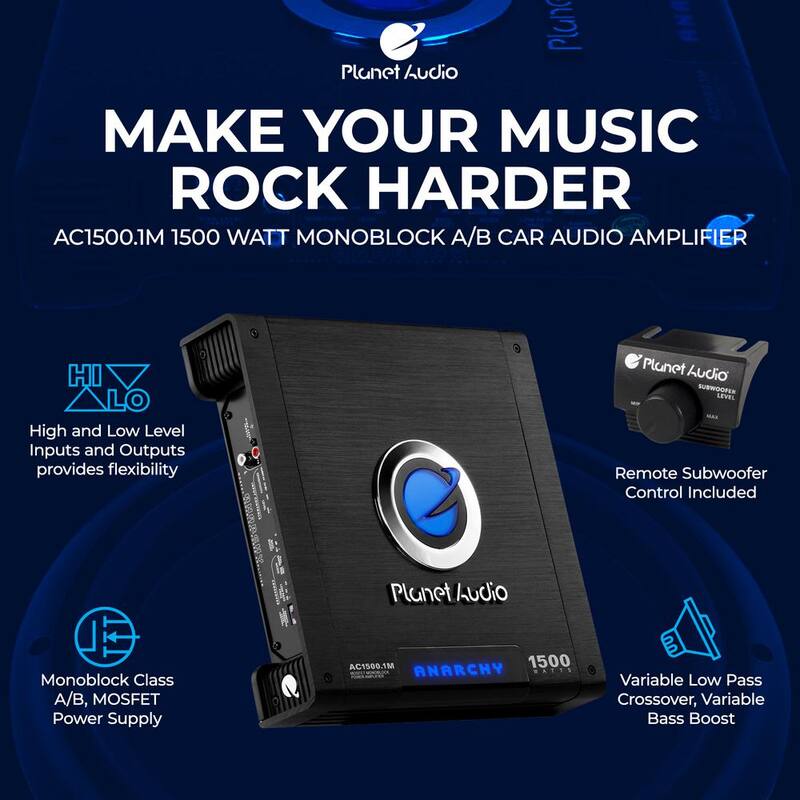 Planet Audio 1500-Watt Mono Block Car Audio Amplifier with Remote - AC1500.1M