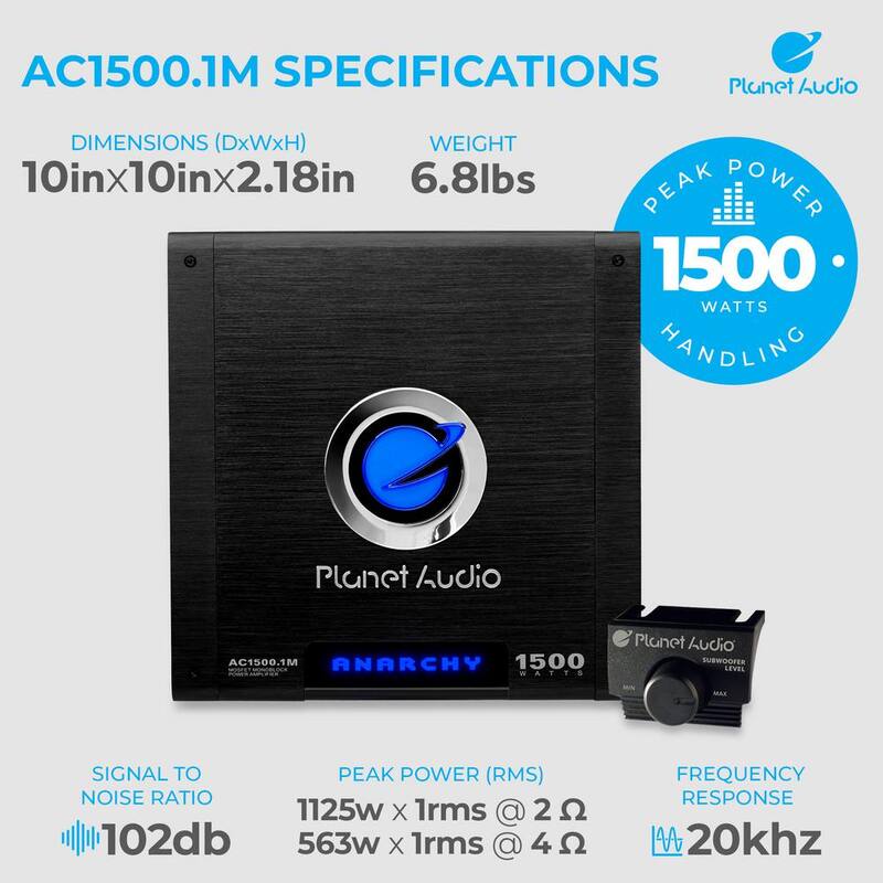 Planet Audio 1500-Watt Mono Block Car Audio Amplifier with Remote - AC1500.1M