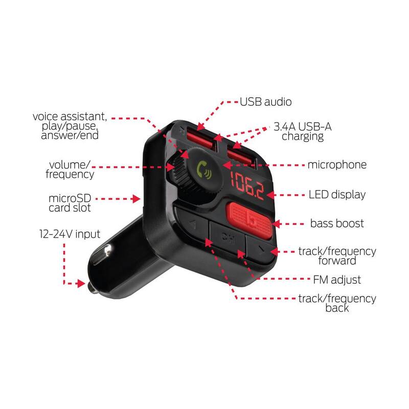 Monster Bluetooth FM Transmitter with 3.4 Amp USB Charging Ports, Black - MCC9-1032-BLK