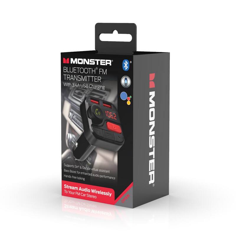 Monster Bluetooth FM Transmitter with 3.4 Amp USB Charging Ports, Black - MCC9-1032-BLK