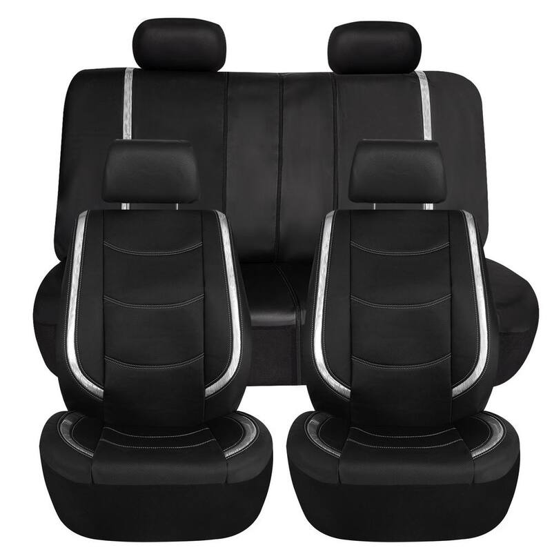 FH Group Galaxy13 Metallic Striped Deluxe Leatherette 47 in. x 23 in. x 1 in. Full Set Seat Covers - DMPU013115WHITE