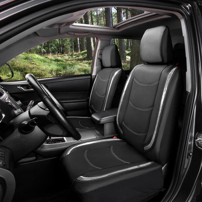 FH Group Galaxy13 Metallic Striped Deluxe Leatherette 47 in. x 23 in. x 1 in. Full Set Seat Covers - DMPU013115WHITE