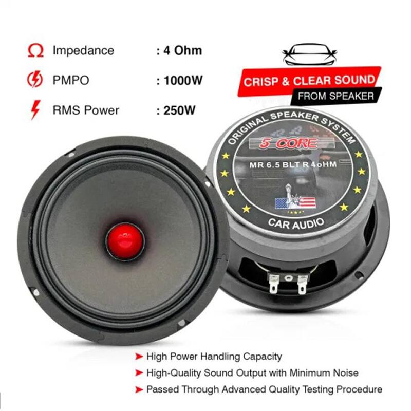 Lukyamzn 6.5 in. Mid-Range Red Aluminium Bullet Pro Audio Car Speaker in Black with 1000-Watt Max Loudspeaker, 4 Ohms - SA17-227B114
