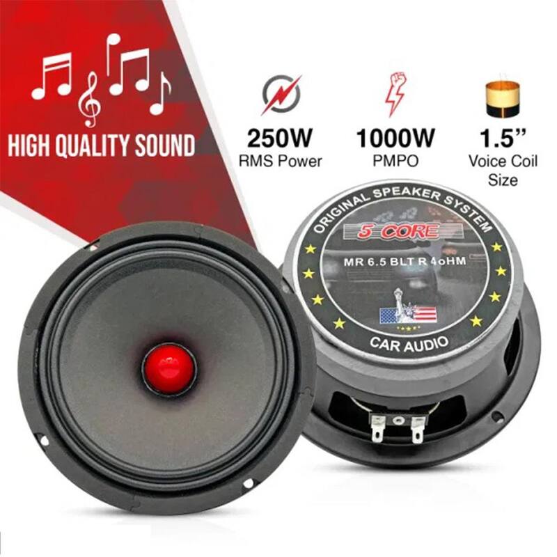 Lukyamzn 6.5 in. Mid-Range Red Aluminium Bullet Pro Audio Car Speaker in Black with 1000-Watt Max Loudspeaker, 4 Ohms - SA17-227B114
