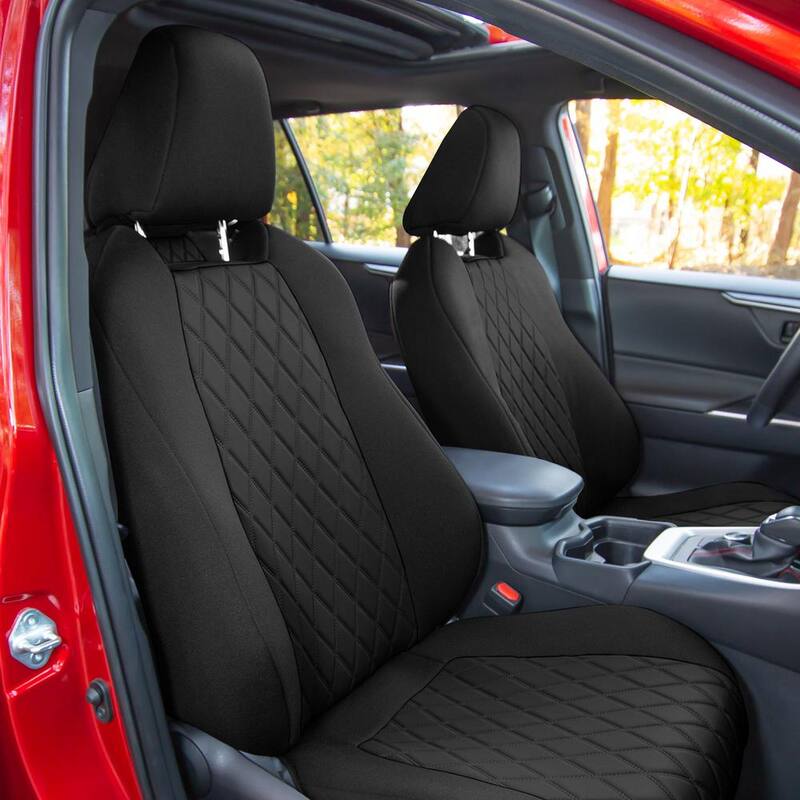 FH Group Neosupreme Custom Fit Seat Covers for 2019-2024 Toyota Rav4 LE to XLE to Limited - DMCM5011BLACK-FRONT