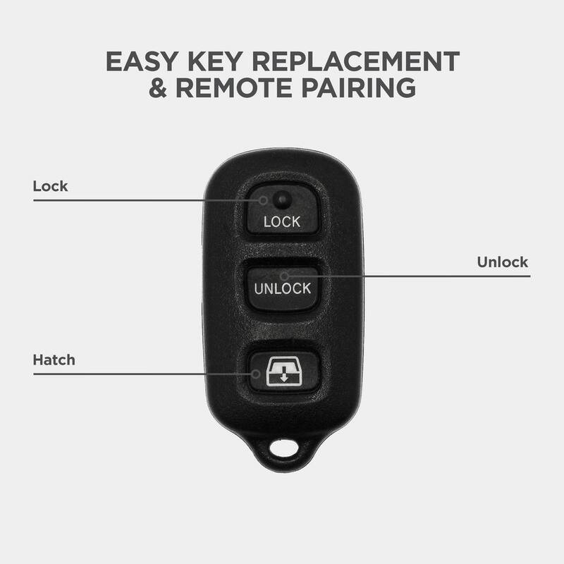 Car Keys Express Replacement Toyota Remote w/ 4-Button Functionality - Lock, Unlock, Panic, and Hatch Glass, DIY Pairing Device Included - TORM-M0RE