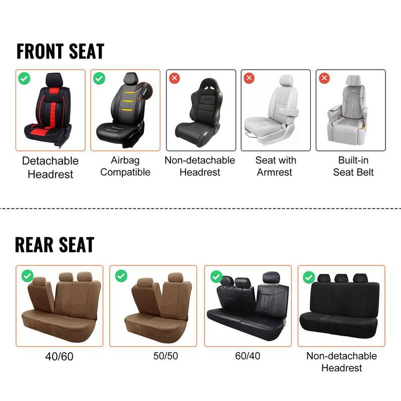 VEVOR Seat Covers, Universal Car Seat Covers Full Set Seats, Front and Rear Seat, 13 pcs Faux Leather Seat Cover - ZTHSPGTDSTYXSX615V0-0805