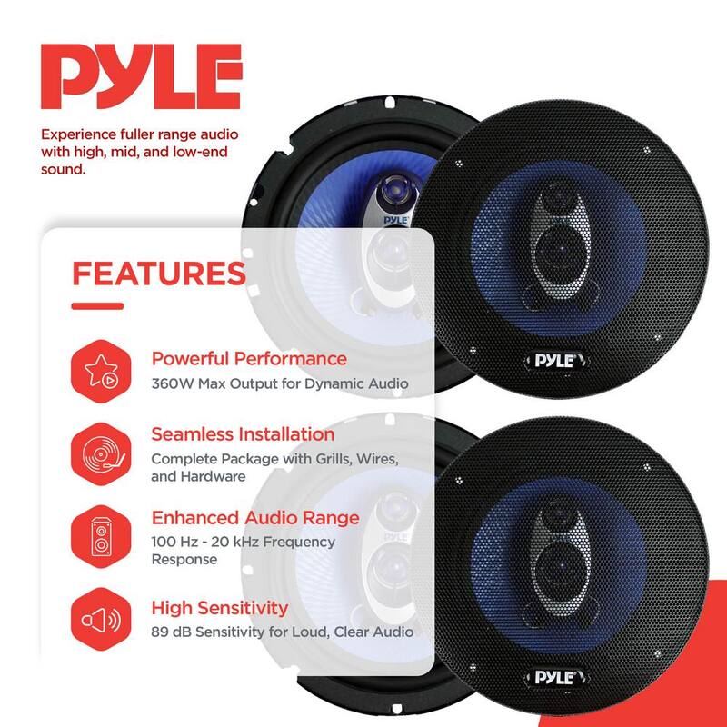 Unbranded 6.5 in. 720-Watt 3-Way Car Audio Coaxial Speakers Blue Stereo - 2 x PL63BL