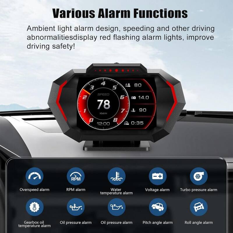 Etokfoks Heads Up Display for Car, OBD+GPS Multi-Data Monitor Digital Speedometer, Overspeed Alarm RPM Pressure Smart Gauge HUD - MLSA04-3LT223