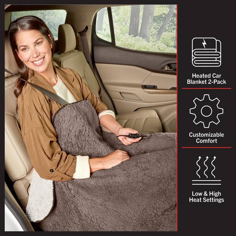 Stalwart Heated Blanket 2-Pack - Portable 12-Volt Electric Travel Blanket Set for Car, Truck, or RV (Gray) - 75-CAR2016